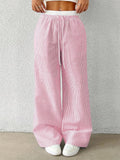 GO-STONE Women's Casual Striped Woven Wide Leg Pants Fall Winter 2026 Casual Stylish Full Length Trousers Y2K Clothes Streetwear