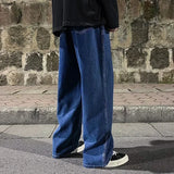 GO-STONE 2026 New Streetwear Loose Jeans Men Korean Style Fashion Loose Straight Wide Leg Pants Men's Brand Clothing Black Light Blue