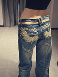 GO-STONE American Personalized Wing Embroidered Jeans for Women 2026 Low Waist Design Micro Flared Jeans Retro Harajuku Y2K Joker Jeans