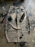 GO-STONE American Retro Streetwear Y2K Gray Printed Loose Jeans Hip Hop Harajuku Casual Washed Distressed Straight Floor Mopping Pants
