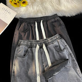 GO-STONE 2026 New Spring Summer Men's Baggy Jeans Lyocell Fabric Wide Leg Pants Drawstring Trousers Male City Boy Plus Size S-4 5XL Y2K