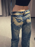 GO-STONE American Personalized Gold Wing Embroidered Jeans Children's 2026 Spring Hot Girl Design Sense Low Waist Micro Flared Pants