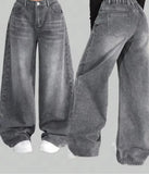 GO-STONE Y2K Fashion Letters Embroidered Big Pockets Washed Baggy Jeans Women High Street Vintage Hip Hop Popular Wild Wide-leg Pants