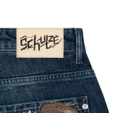 GO-STONE Hip Hop Japan Kimono Embroidered Shorts Men Casual Baggy Jeans Short Y2k Retro Blue Wide Leg Denim Jorts Skateboard Streetwear
