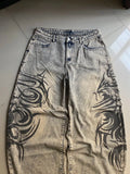 GO-STONE American Retro Streetwear Y2K Gray Printed Loose Jeans Hip Hop Harajuku Casual Washed Distressed Straight Floor Mopping Pants