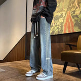 GO-STONE Three bar American retro jeans men's spring and autumn new style high street elastic waist loose casual men's straight leg long
