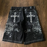 GO-STONE Y2K Fashion New Oversize Embroidery Loose Denim Shorts Men Gothic Punk Hip Hop Fashion Casual Joker Couple Basketball Pants