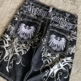 GO-STONE Streetwear Denim Shorts Mens Embroidery American Hip Hop Printed Loose Shorts Gothic Retro Harajuku Fashion Y2K New Shorts