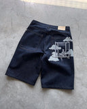 GO-STONE Hip Hop Japan Kimono Embroidered Shorts Men Casual Baggy Jeans Short Y2k Retro Blue Wide Leg Denim Jorts Skateboard Streetwear