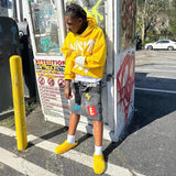 GO-STONE American style hip-hop letter splicing denim shorts millennium retro personality fashion fake two-piece gothic rock