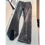 GO-STONE Vintage Men's Jeans Man Pants High Street Washed Denim Blue Jeans Straight Leg Slight Flare Casual Trousers