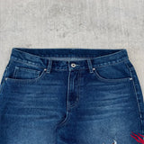 GO-STONE Dragon Graffiti Embroidery Dark Blue Loose Wide Leg Distressed Jeans Y2K High Waist Men Women Vintage Casual Daily Streetwear