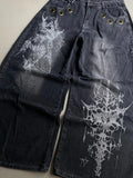 GO-STONE American New Fashion Oversized Pattern Printed Washed Jeans Men Y2K Gothic Rock Popular Casual Joker High Waist Wide Leg Pants