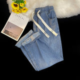 GO-STONE 2026 New Spring Summer Men's Baggy Jeans Lyocell Fabric Wide Leg Pants Drawstring Trousers Male City Boy Plus Size S-4 5XL Y2K