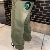GO-STONE Y2K Street Matcha Denim Jeans Pocket Green 6 Ball Embroidery Denim Pants London High Street Trend Streetwear Unisex Baggy Jeans