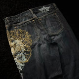 GO-STONE American Fashion New Oversized Print Blue Washed Baggy Jeans Men Y2K Rock Hip Hop Popular Casual Straight Wide-leg Trousers