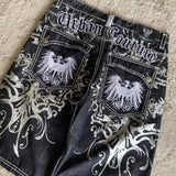 GO-STONE Y2K New Popular Denim Shorts Patch Vintage Shorts Men Women Street Hip Hop Fashion Harajuku Punk Loose High Waist Wide Leg Pants