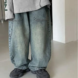 GO-STONE Children's Retro Jeans Loose Straight Pants Wide Leg Pants for Boys and Girls 2026 New Spring Autumn Kid's Denim Pocket Trousers