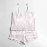 GO-STONE 2 Piece Set Women Loungewear Cute Sweet Heart Lace Trim V Neck Cami Tops + Casual Shorts Sleeveless Crop Tops Pajamas Homewear