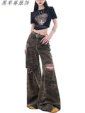 GO-STONE Y2K High Street Red Letter Embroidered Baggy Jeans Women Gothic American New Straight Pants Fashion Street Retro Wide-leg Pants