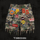 GO-STONE Vintage Street Camouflage Print Five-Point Short Jeans Loose Wide Leg Shorts Unisex Summer American Hip Hop Fashion Men Clothing