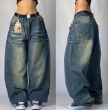 GO-STONE American New Fashion Oversized Pattern Printed Washed Jeans Men Y2K Gothic Rock Popular Casual Joker High Waist Wide Leg Pants