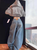 GO-STONE Gradient Spring 2026 Blue Jeans Women Y2K Vintage High Waisted Jeans Straight Streetwear Loose Large Wide Leg Denim Pants