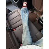 GO-STONE Vintage Men's Jeans Man Pants High Street Washed Denim Blue Jeans Straight Leg Slight Flare Casual Trousers