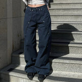GO-STONE 2000s Clothes Y2k Low Rise Boot Cut Jeans Woman Casual Black Striped Denim Trousers Streetwear Flare Pants P77-DD25