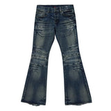 GO-STONE Y2K Vintage Flared Jeans Mid Blue Washed Men Women Bootcut Jeans American Hip Hop Distressed Streetwear Unisex Wide Leg Pants