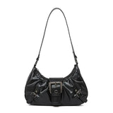 GO-STONE Y2K Retro Pleated Hobo Shoulder Bag for Women Hot Selling Maillard Style Underarm Bag Clutch Handbags for Travel Work Shopping