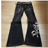 GO-STONE Y2K High Street Red Letter Embroidered Baggy Jeans Women Gothic American New Straight Pants Fashion Street Retro Wide-leg Pants