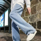 GO-STONE 2026 New Streetwear Loose Jeans Men Korean Style Fashion Loose Straight Wide Leg Pants Men's Brand Clothing Black Light Blue