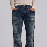 GO-STONE Y2K Vintage Flared Jeans Mid Blue Washed Men Women Bootcut Jeans American Hip Hop Distressed Streetwear Unisex Wide Leg Pants