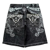GO-STONE Y2K New Popular Denim Shorts Patch Vintage Shorts Men Women Street Hip Hop Fashion Harajuku Punk Loose High Waist Wide Leg Pants