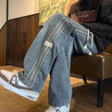 GO-STONE Three bar American retro jeans men's spring and autumn new style high street elastic waist loose casual men's straight leg long