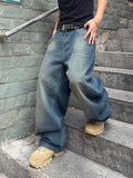 GO-STONE Vintage Men y2k Stretchy Baggy Denim Jeans For Men Fashion Casual pants Streetwear Denim Hip Hop Wide-Leg Straight Trousers