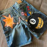 GO-STONE Baggy Custom Paint Jorts Washe Number 8 Ball Denim Shorts Men Goth Y2k Harajuku Casual Sweatpants Wide Leg Short Streetwear