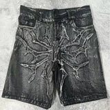 GO-STONE American Retro New Y2K Antique Patchwork Embroidered Irregular Denim Shorts For Men And Women Loose Harajuku Casual Men's Shorts