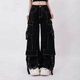 GO-STONE Y2K High Street Red Letter Embroidered Baggy Jeans Women Gothic American New Straight Pants Fashion Street Retro Wide-leg Pants
