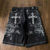 GO-STONE Y2K New Popular Denim Shorts Patch Vintage Shorts Men Women Street Hip Hop Fashion Harajuku Punk Loose High Waist Wide Leg Pants
