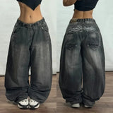 GO-STONE American New Fashion Oversized Pattern Printed Washed Jeans Men Y2K Gothic Rock Popular Casual Joker High Waist Wide Leg Pants