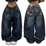 GO-STONE American New Fashion Oversized Pattern Printed Washed Jeans Men Y2K Gothic Rock Popular Casual Joker High Waist Wide Leg Pants