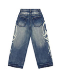 GO-STONE Deeptown Vintage Y2k Ripped Jeans Women Harajuku Print Blue Baggy Distressed Denim Trousers Hip Hop Grunge Streetwear Wide Jeans