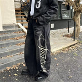 GO-STONE Autumn Men's Letter Printed Straight-Leg Baggy Jeans Hip Hop Fashion Washed Denim Pantalones American Retro Y2K Streetwear Jean
