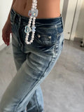 GO-STONE Y2K Micro Flare Jeans Women Spicy Girl Mid Waist Washed Slim Fit Narrow Straight Autumn
