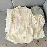GO-STONE Summer 2026 New Short-Sleeved Shorts Pajamas Women's Cartoon Cute Girl Cardigan Set Ladies Sleepwear Breathable Homewear