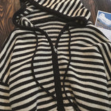 GO-STONE Contrast Color Stripe Hood Knit Cardigan Women Autumn and Winter New Loose Design Sense Long Sleeve Cardigan Sweater Outerwear