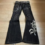GO-STONE New retro double waisted lace up micro flared women pants streetwear Y2K washed high-quality design sense men and women jeans