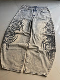 GO-STONE American Y2K New Grey Printing Baggy Jeans Men Women High Street Vintage Hip Hop Harajuku Casual Joker Couple Wide-leg Pants